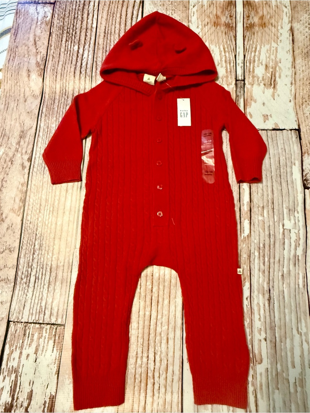 GAP Bright Red Hooded Cable-Knit One-Piece